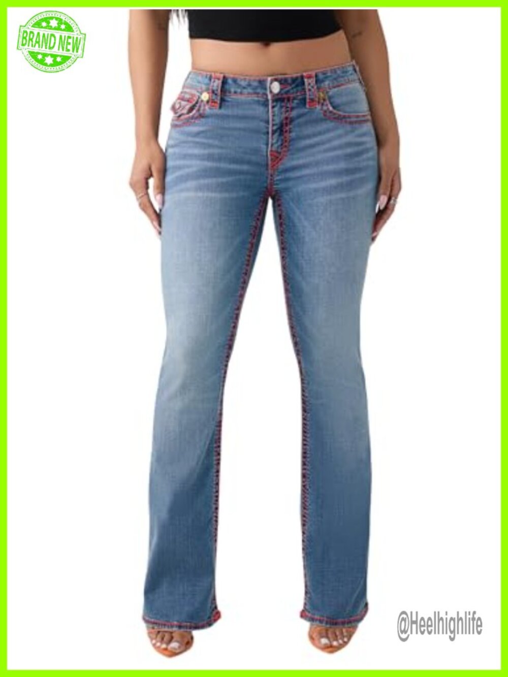 Women's Bootcut Jeans Mid Rise Stretch Denim Flap Pocket